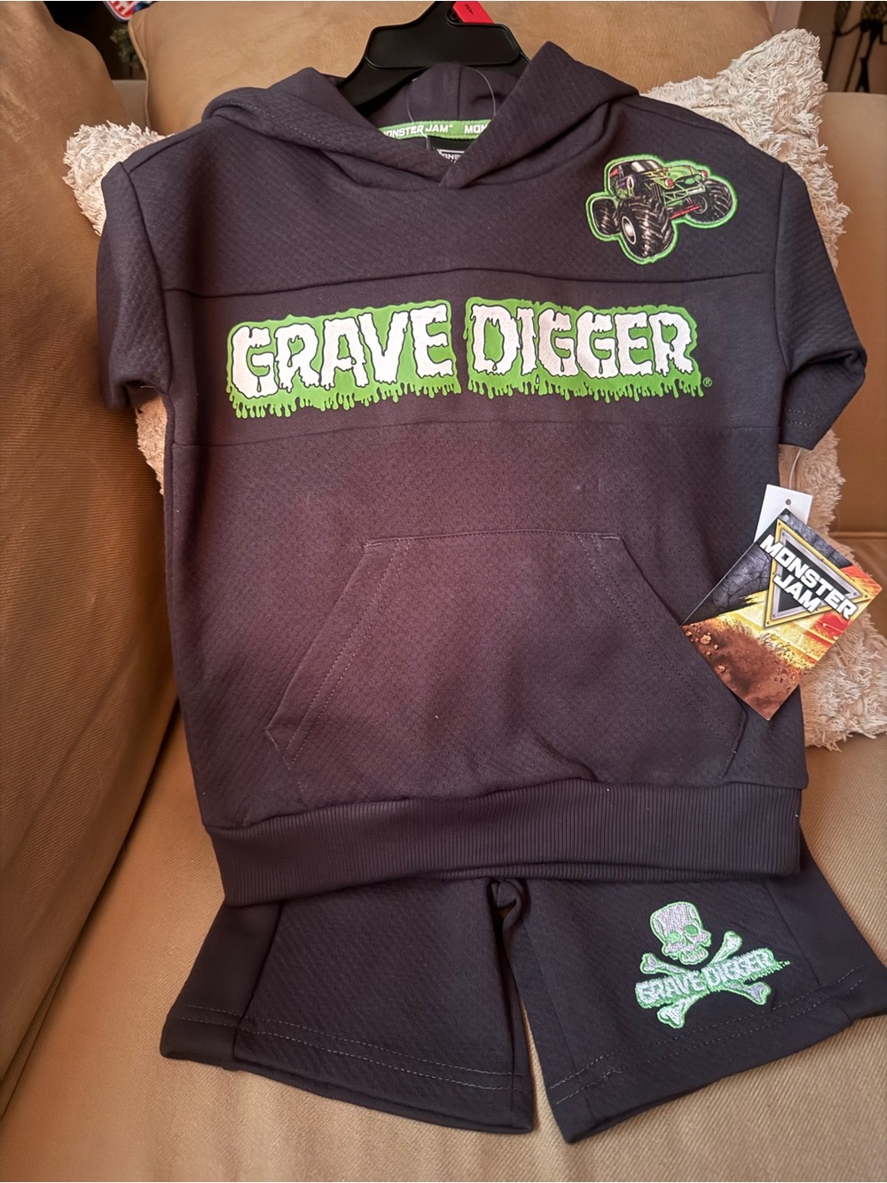 Grave Digger Kids Black Hoodie & Shorts Set
